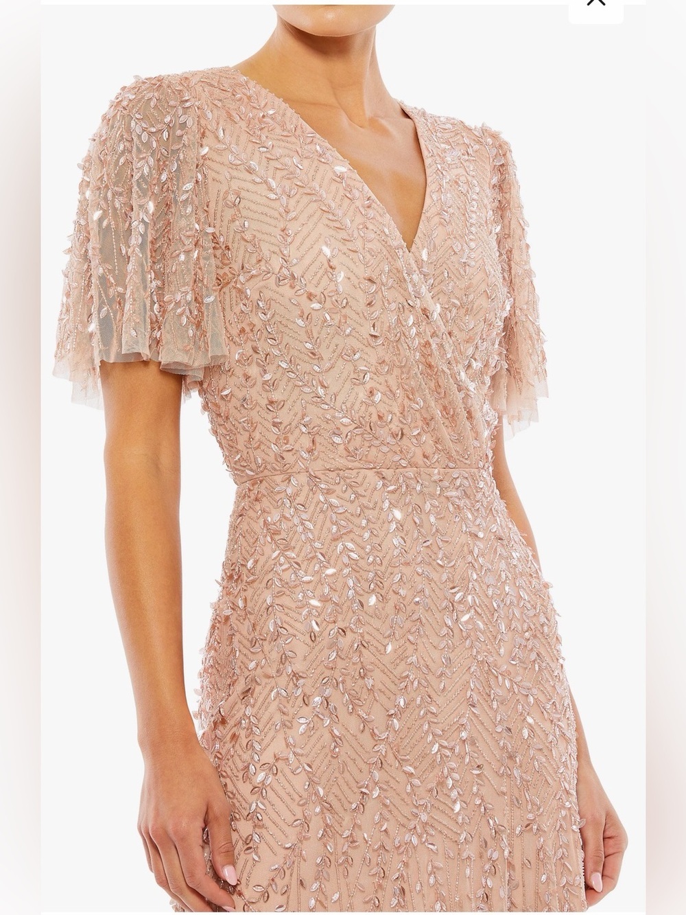 Mac Duggal Embellished Flutter Sleeve Blush Pink Beaded Maxi Gown - Picture 3 of 9